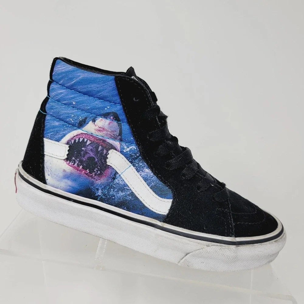 VANS High Top Shoes Women's Sz 5.5 M Sk8m Shark week Hi X Black Blue Sneakers